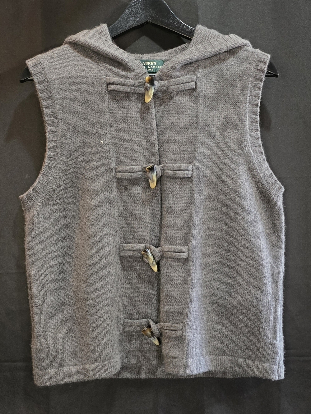 Lauren Ralph Lauren Wool Cashmere Angora Hooded Toggle Sweater Vest
